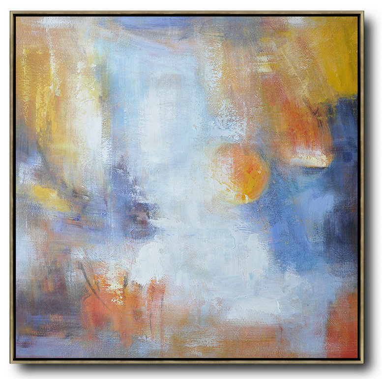 Oversized Square Abstract Art,Canvas Wall Paintings,Red,White,Yellow,Blue